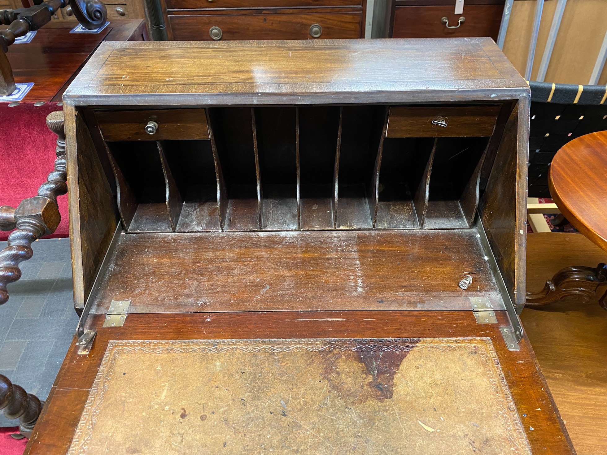 An early 20th century mahogany bureau, width 74cm, depth 44cm, height 101cm